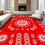 Bold Red and White Mandala Bloom Rug