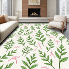 Green Leaf Branches with Pink Accents Rug