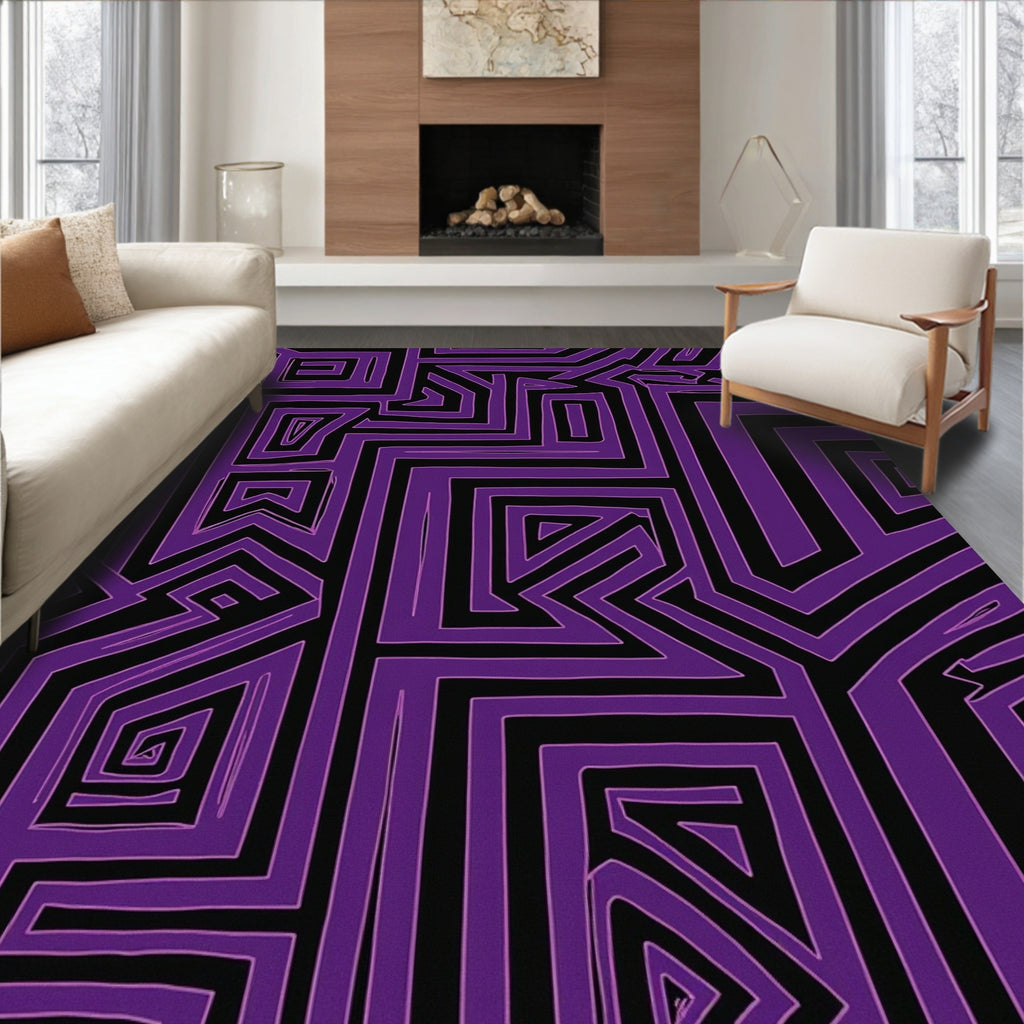 Bold Purple Geometric Maze Statement Rug