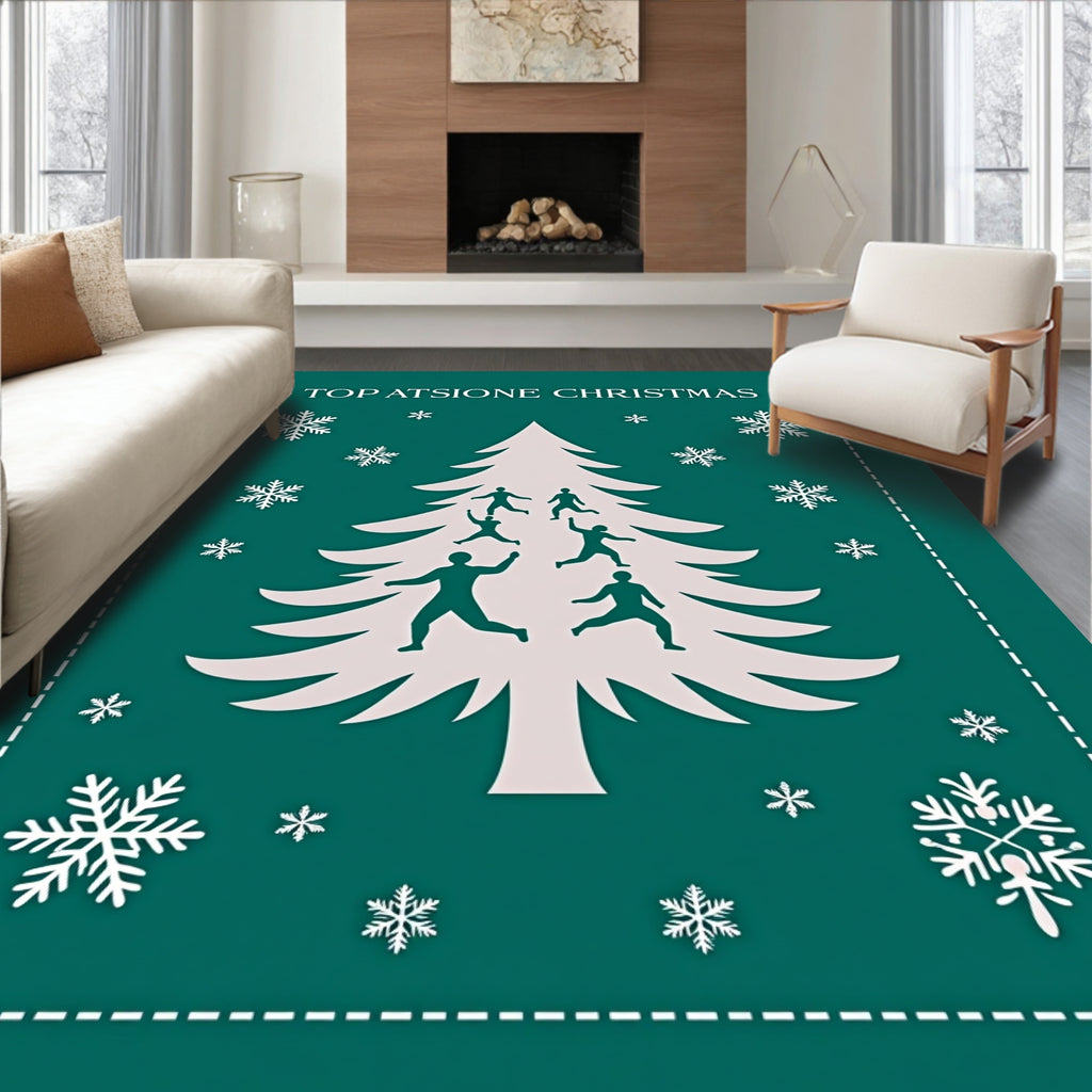 Teal Snowflake Christmas Tree Figures Rug