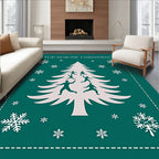 Teal Snowflake Christmas Tree Figures Rug