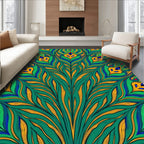 Emerald Peacock Feather Jewel Burst Rug