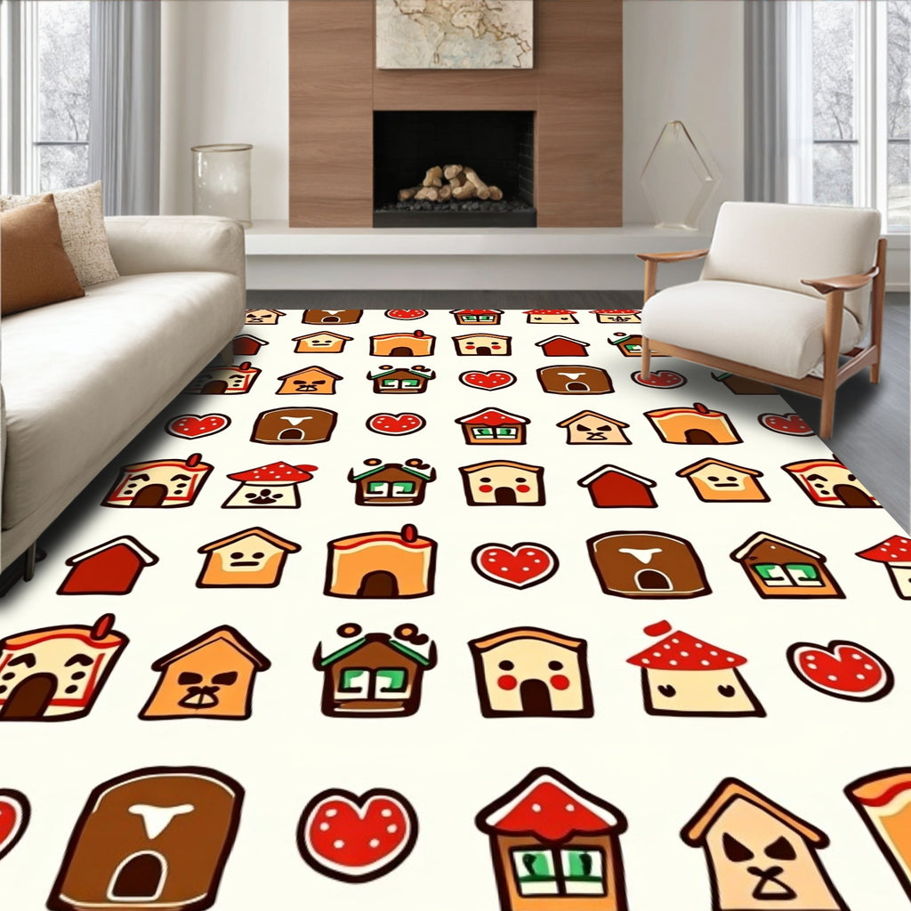 Whimsical Village Heart Motif Rug