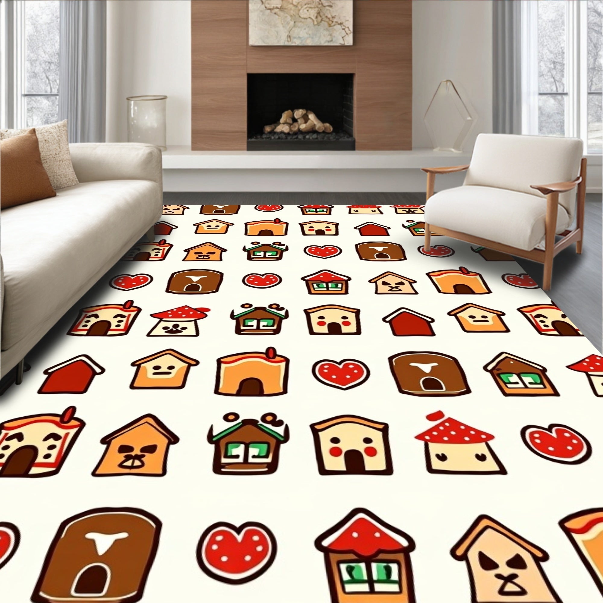 Whimsical Village Heart Motif Rug