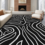 Bold Black White Wavy Lines Rug