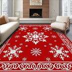 Crimson White Snowflake Border Medallion Rug