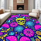 Psychedelic Skull Mushroom Butterfly Floral Rug