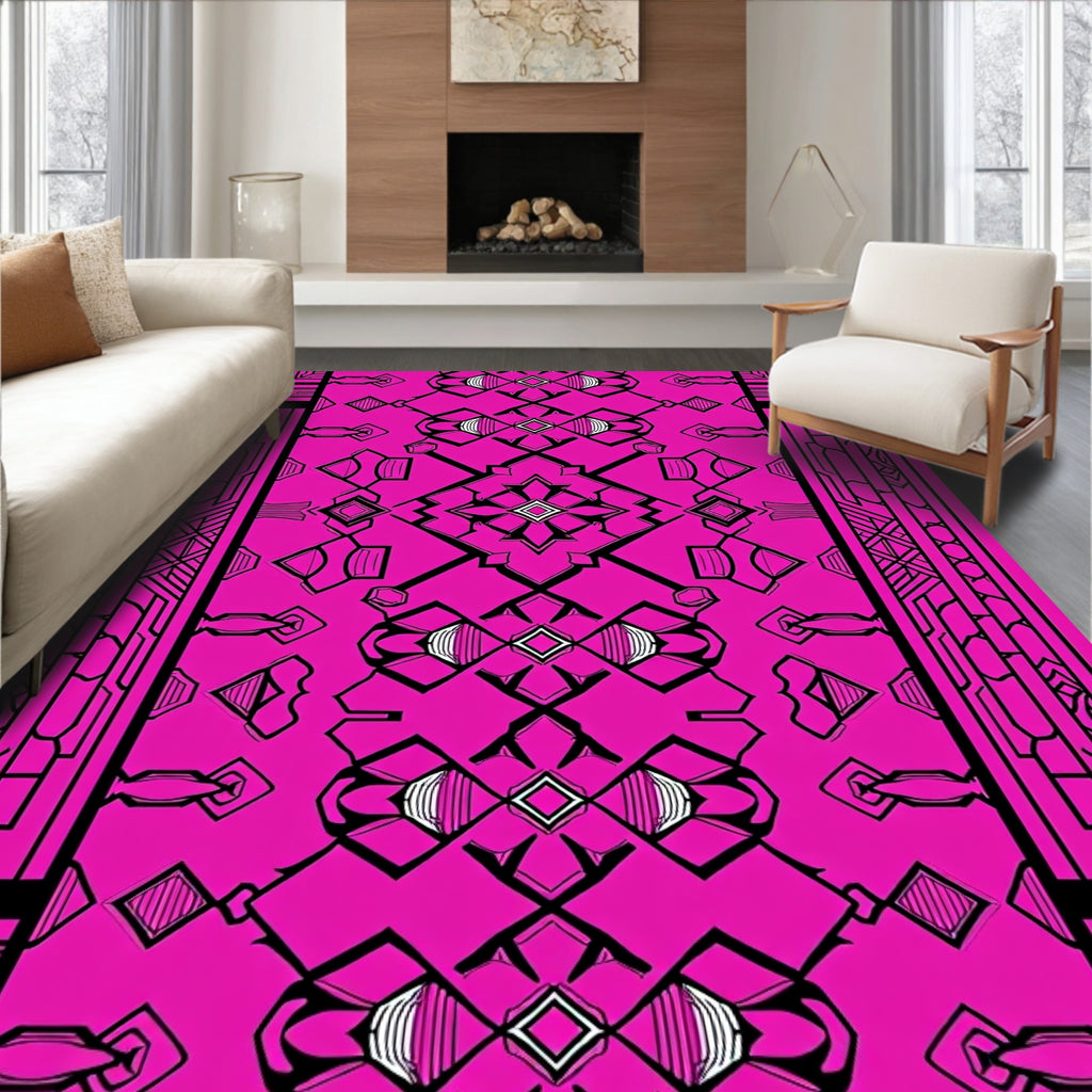 Vibrant Magenta Geometric Art Deco Repeating Rug