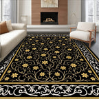 Elaborate Black Golden Floral Vine Rug