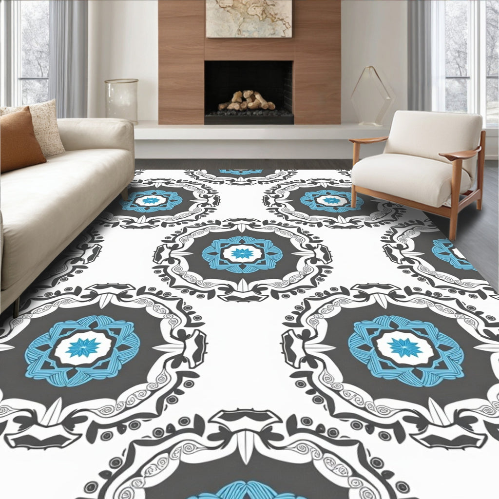 Gray Blue Mandala Starburst Rug