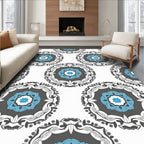 Gray Blue Mandala Starburst Rug