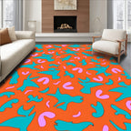 Retro Teal Birds Orange Pink Swirls Rug