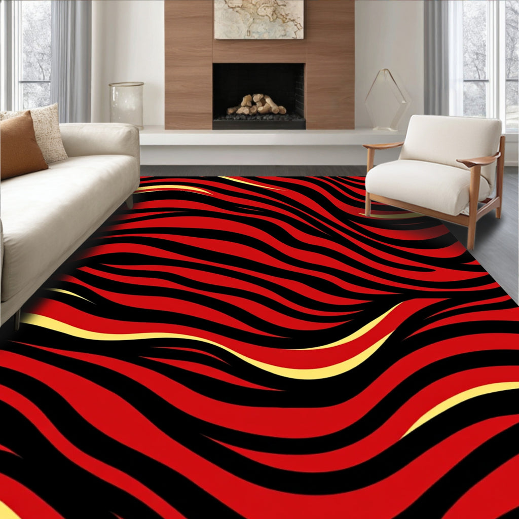 Bold Red Black Wavy Stripe Rug