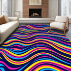 Vibrant Abstract Blue Yellow Pink Waves Rug