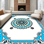 Bright Blue Medallion With Floral Accents Rug