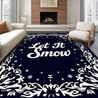 Ornate White Flourish Navy Snowflakes Rug