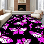 Vibrant Pink Butterfly Black Background Rug
