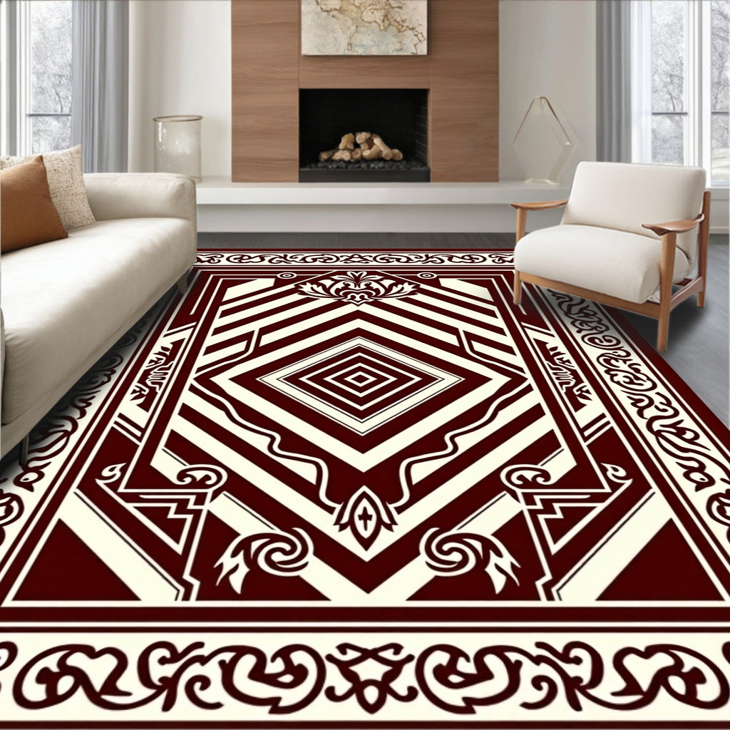 Crimson Diamond Geometric Floral Rug