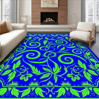 Electric Blue Lime Green Floral Swirl Rug