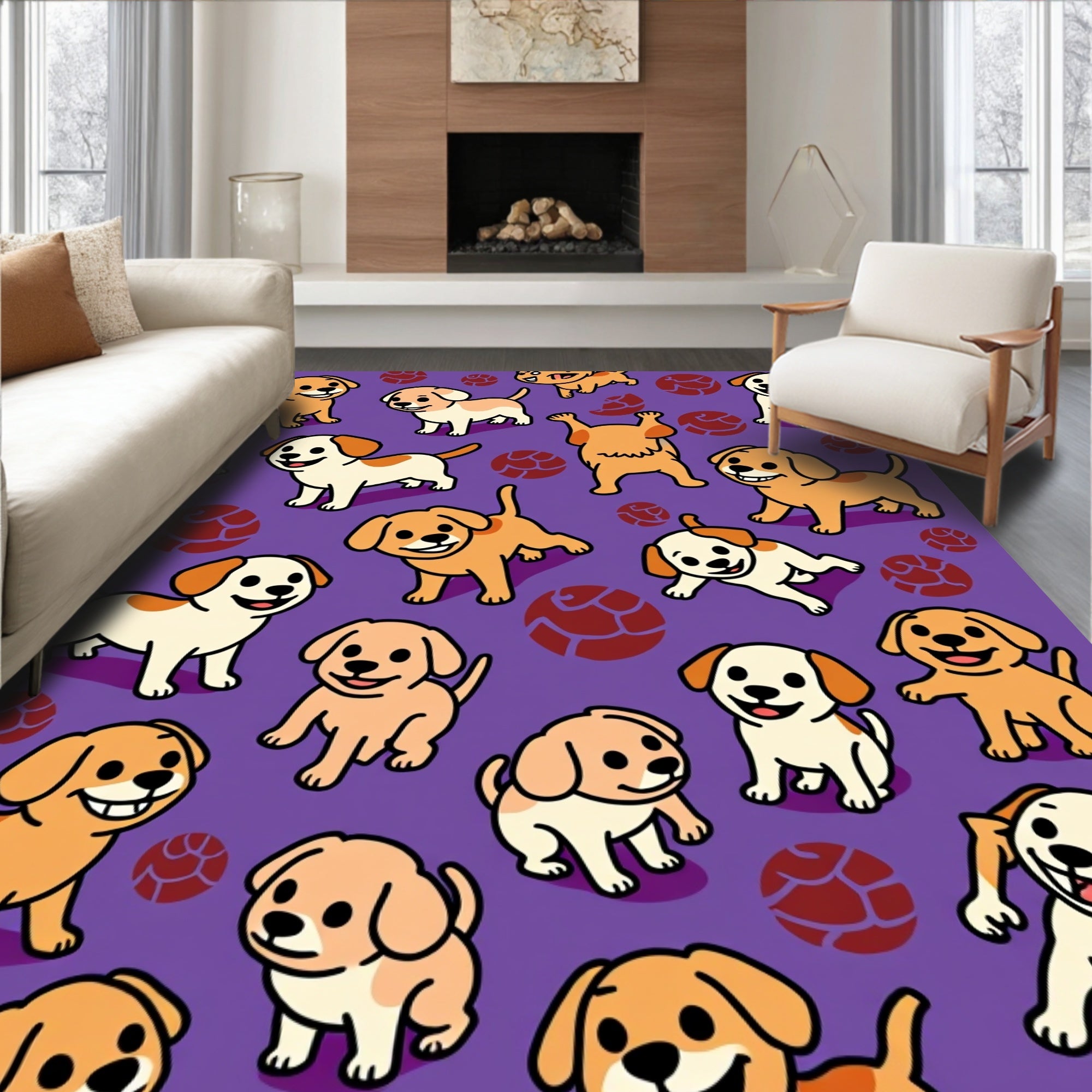Happy Golden Puppy Playtime Repeat Rug
