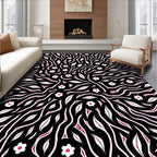 Black Pink White Floral Waves Rug