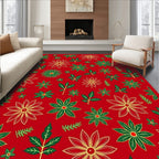 Red Floral Poinsettia Starburst Arrangement Rug