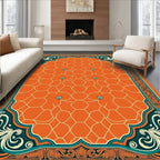 Orange Hexagon Bordered Floral Rug
