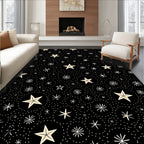 Cosmic Black Cream Starburst Circles Rug