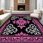 Bright Pink White Floral Medallion Brocade Rug