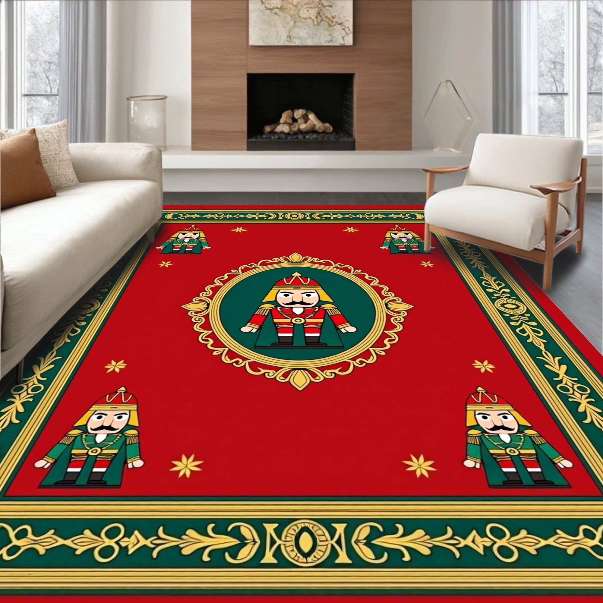 Crimson Nutcracker Soldier Border Design Rug