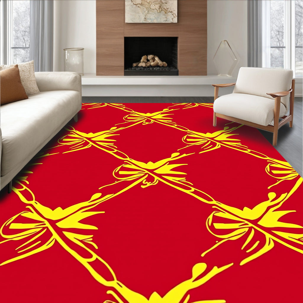 Bold Red Yellow Bow Geometric Rug