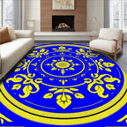 Vibrant Blue Yellow Floral Medallion Rug