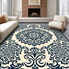 Damask Navy Cream Floral Medallion Rug