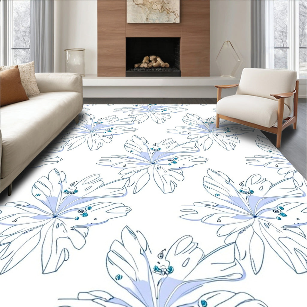 Delicate Petal Sketch Navy Blue Rug