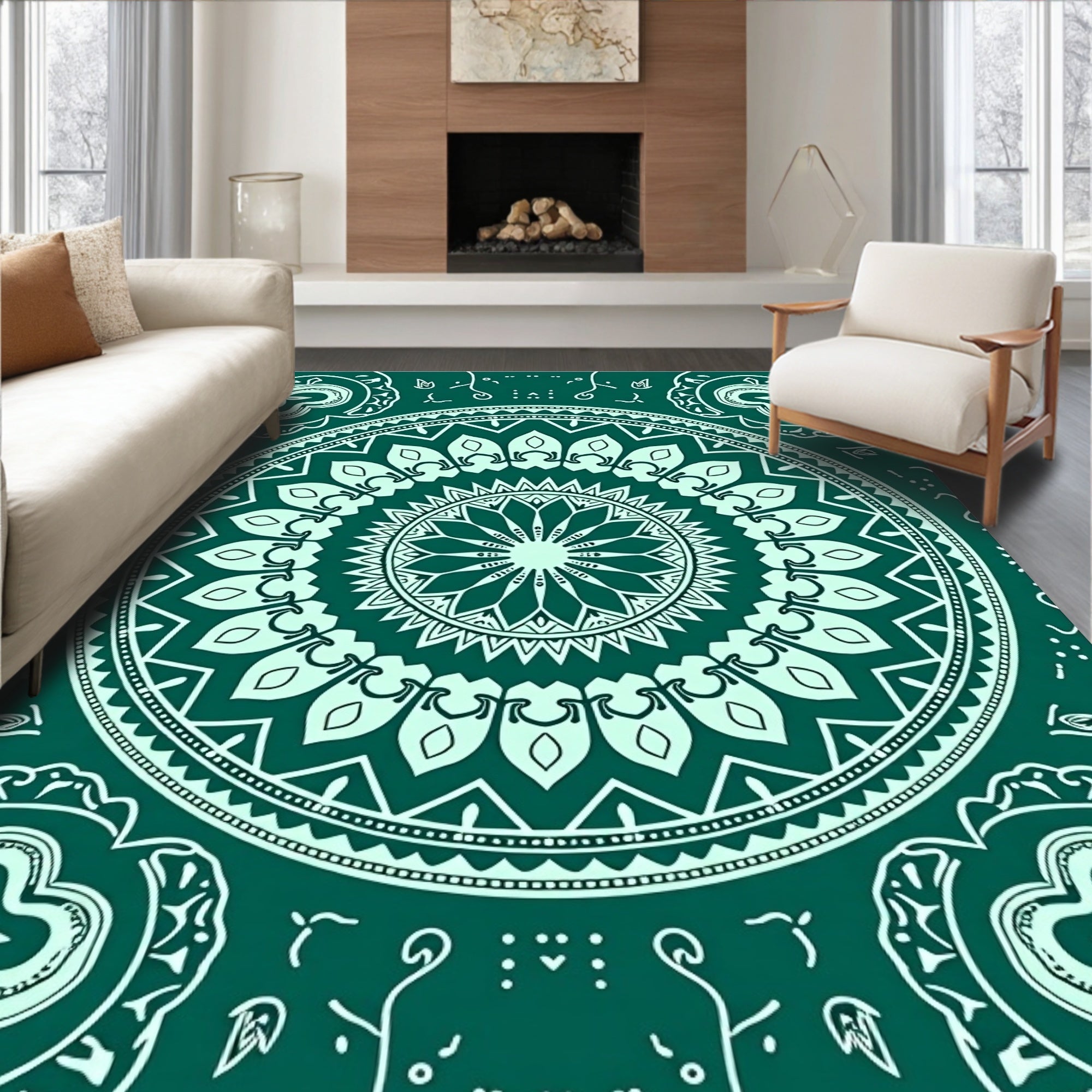 Emerald Green Mandala Art Rug