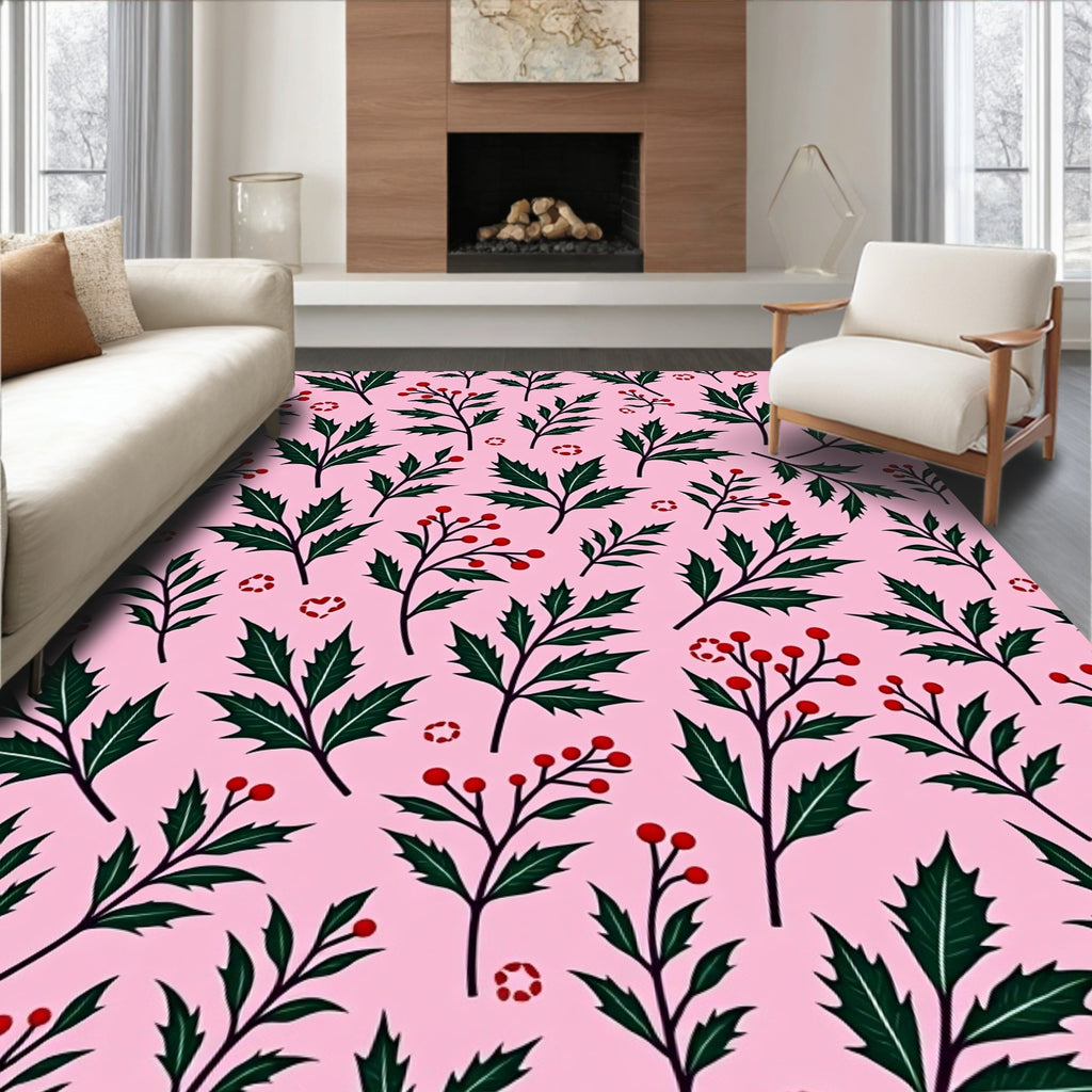 Pink Berry Holly Leaf Garland Rug