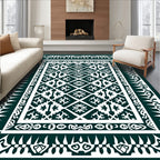 Dark Teal Geometric Lattice Medallion Repeat Rug