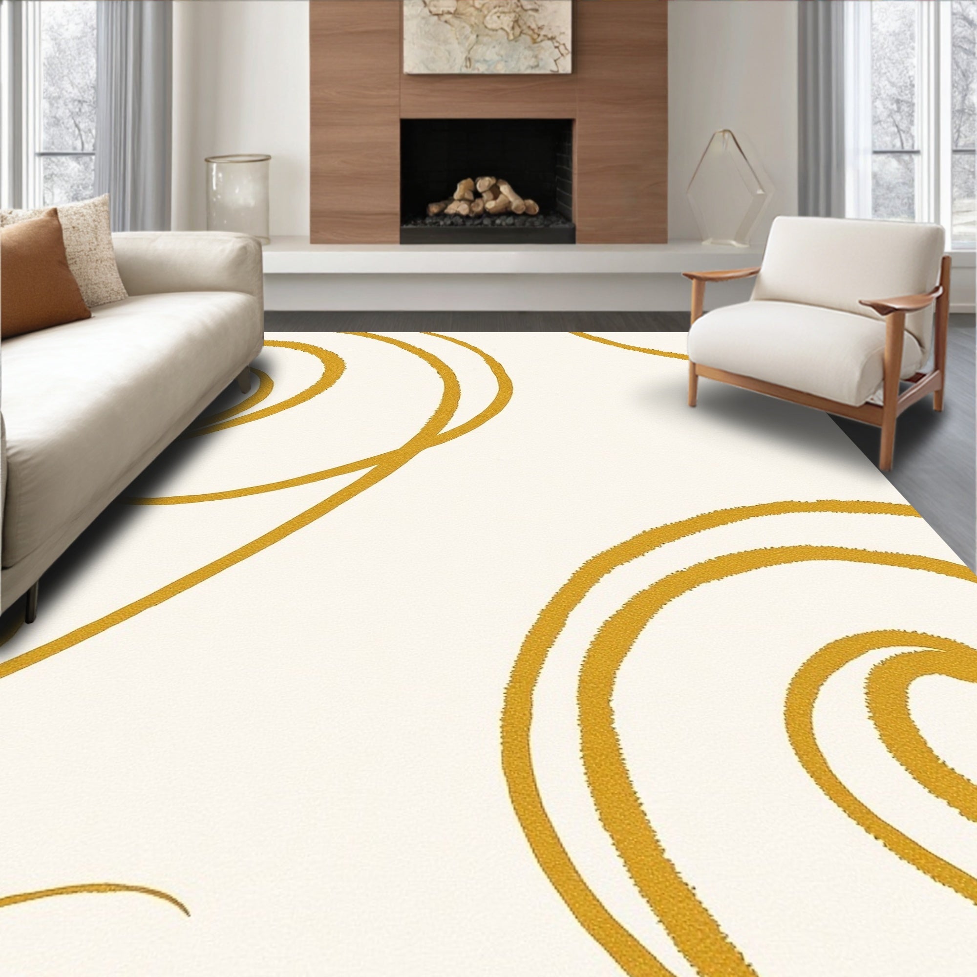 Golden Swirl Scrollwork Element Rug