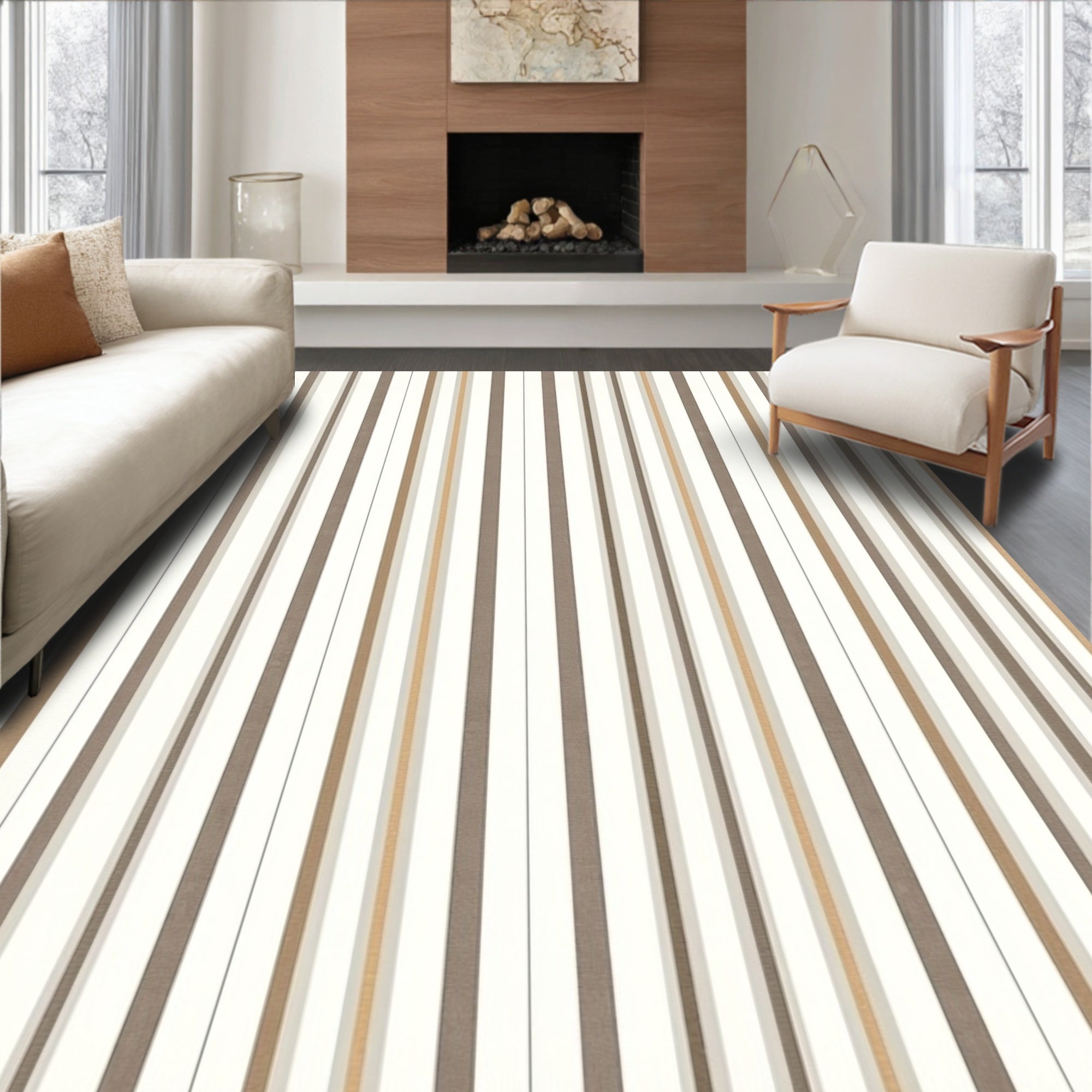 Warm Earth Tones Vertical Stripe Rug