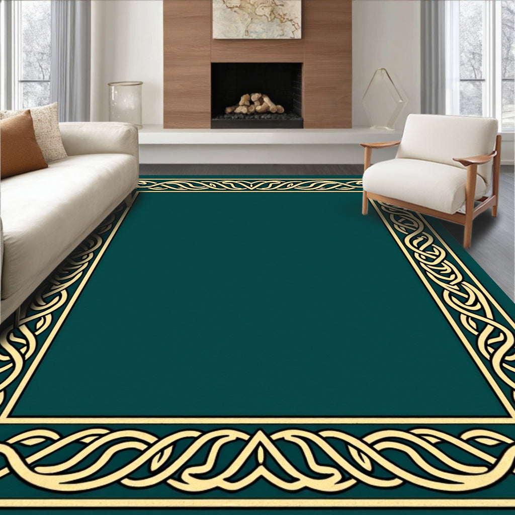 Deep Teal Ornate Intertwined Border Rug
