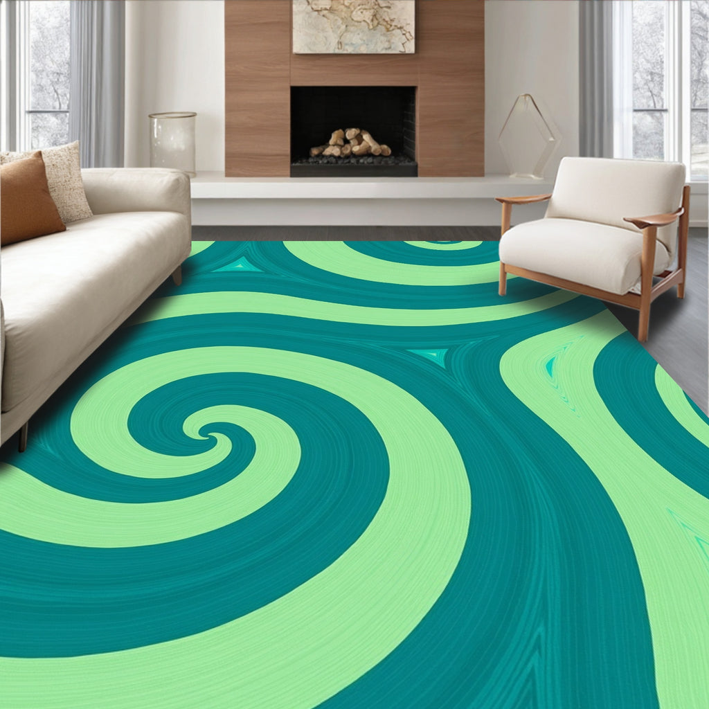 Teal Green Swirls Abstract Rug