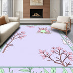 Whimsical Pink Owl Floral Border Rug