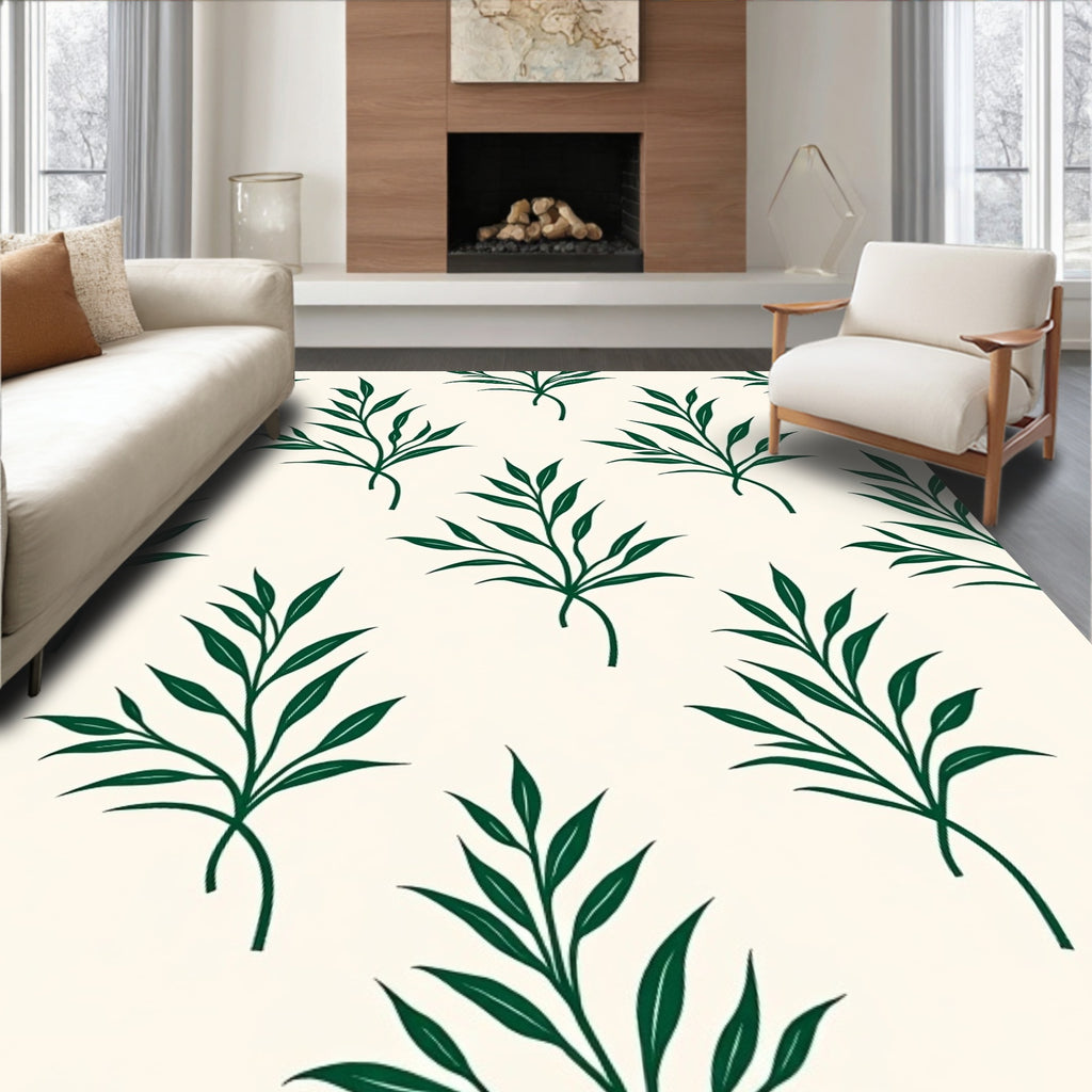 Dark Green Leaflet Botanical Repeat Rug