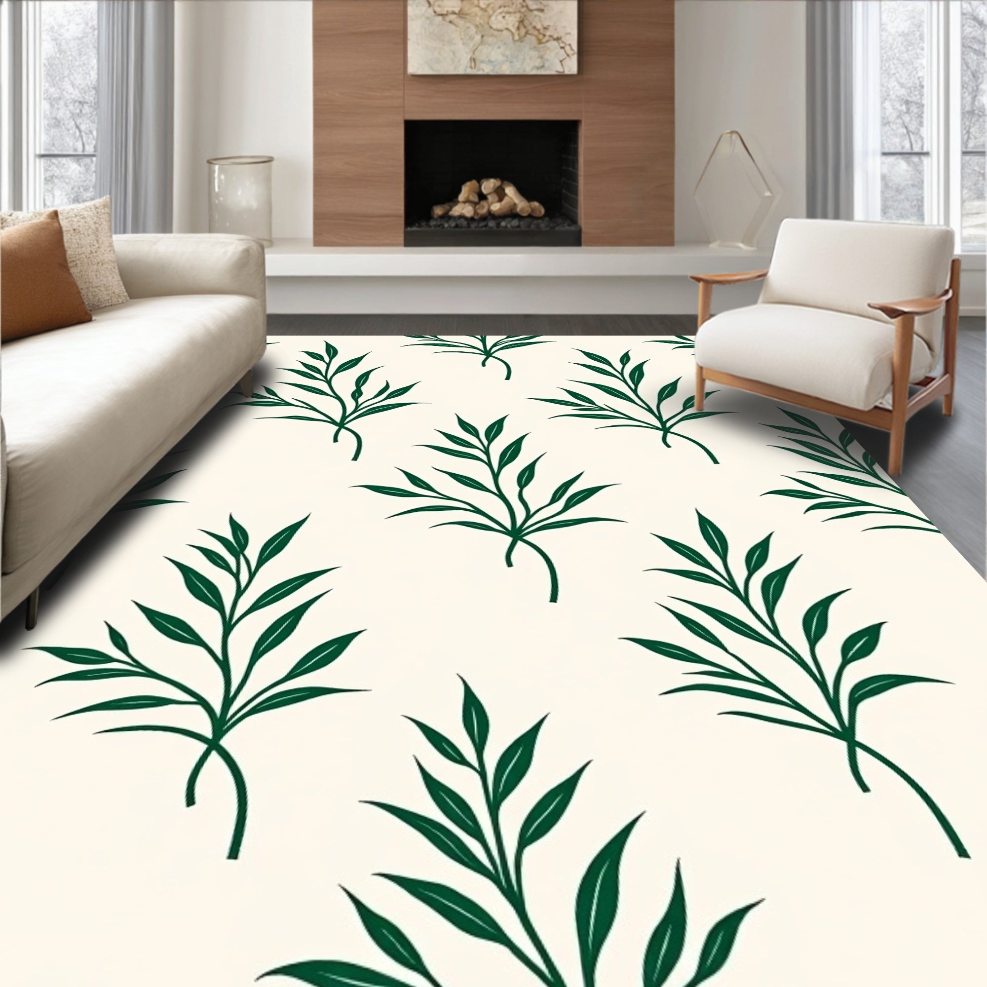 Dark Green Leaflet Botanical Repeat Rug