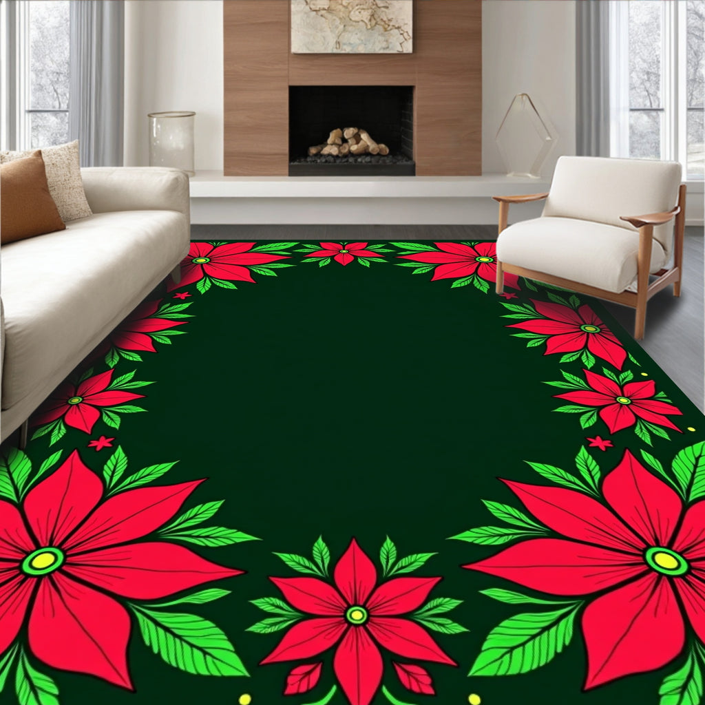 Crimson Red Floral Border Rug