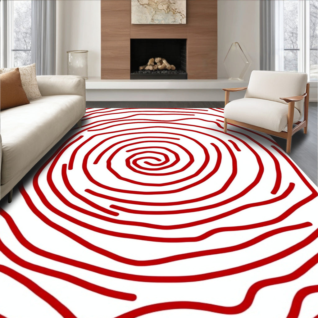 Crimson Red Swirl Abstract Rug