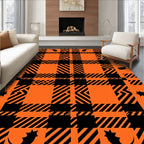 Orange Black Plaid Bat Graphic Rug