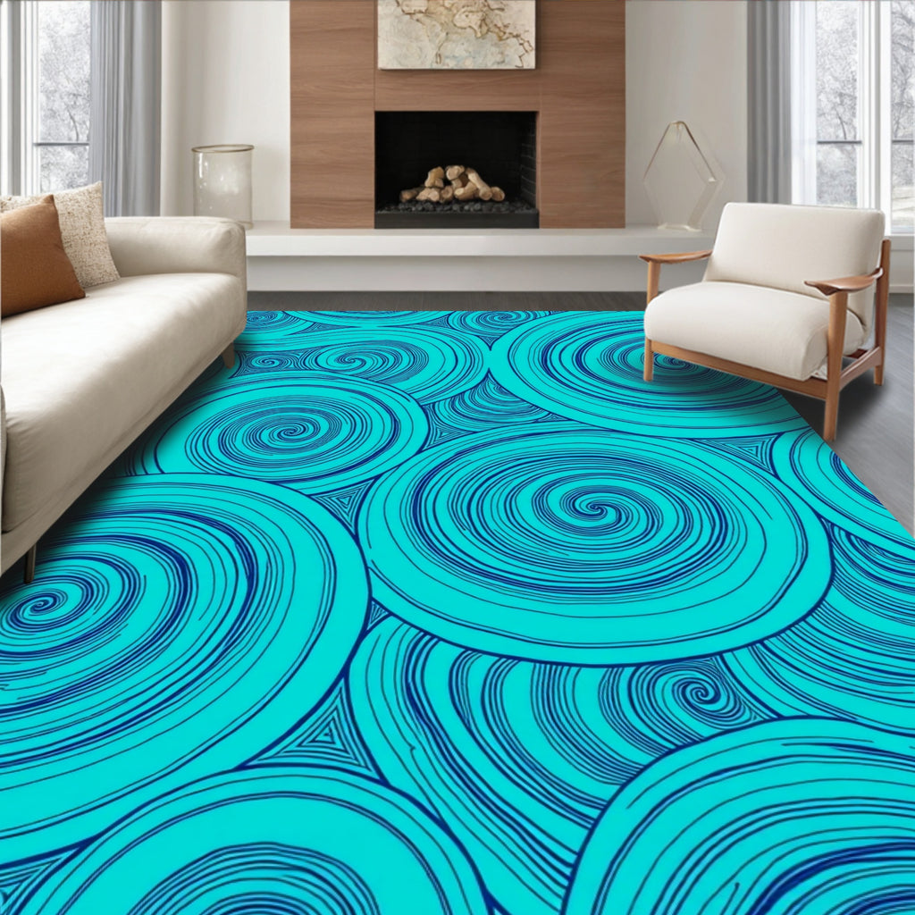 Deep Teal Swirling Vortex Accordion Rug