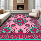Pink Turquoise Elaborate Floral Medallion Rug
