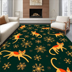 Whimsical Orange Cats Snowflakes Emerald Rug